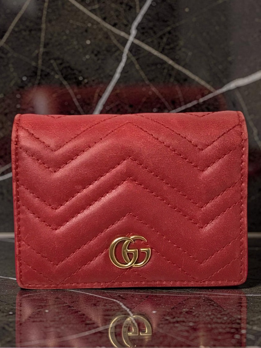 GUCCI GG Marmont Leather Card Wallet-Red  😍❤️‍🔥